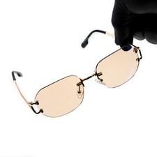 Men's Pink Gradient Tint Rimless Gold Frame Elegant Sunglasses