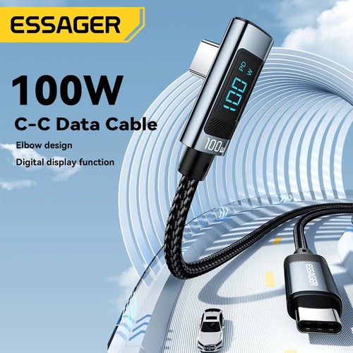 Essager Right Angle LED Display 100W USB C to USB C Fast Charger Cable 5A PD - Picture 2 of 8