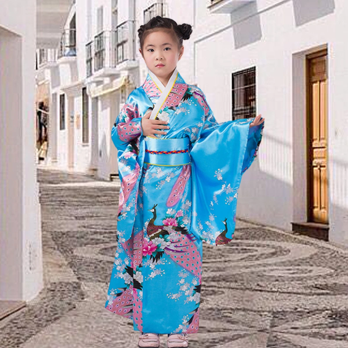 Peacock print satin kimono robe cheap