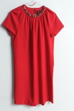 Mango Womens Embellished Jewelled Trim Shift Dress - Red - Size Small (VT7)