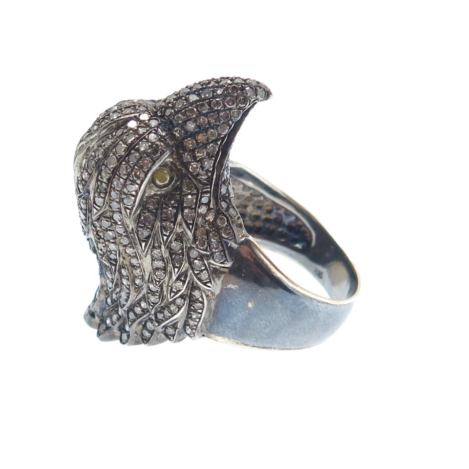 Anillo de águila de diamantes reales de rodio negro y oro de 14 quilates de plata de ley 925 talla 8 Foto 4 de 4