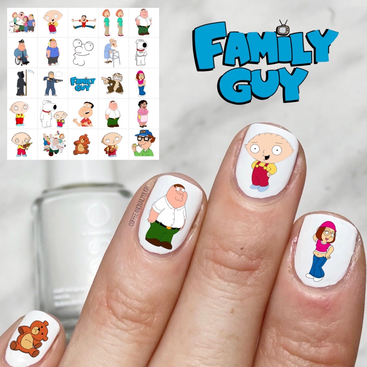 Family Guy Waterslide Nail Decals Set Of 50 Instructions & Bonus