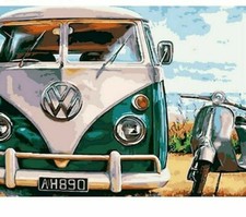 Paint By Numbers Adults kids Green Truck Beach DIY Painting Kit 40x50CM Canvas