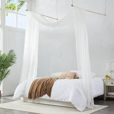 Light beige bed canopy curtains, measuring 55 inches × 216 inches.