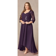 Azazie Evening Gown Women Grape Purple Excellent Lace High-Low Dress