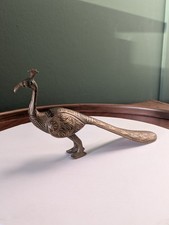 Brass Peacock Bird Ornament Statue Metal Animal Figurine Home Decor Green Eyes