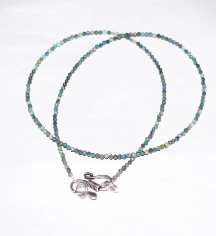 96.5cm Gioielli Collane Naturale Azzurrite 2mm Perle 925 Argento Sterling Gemma - Immagine 3 di 4