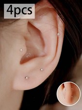 4pcs Antique Silver 925 Sterling Silver Stud Earrings For Pierced Ears