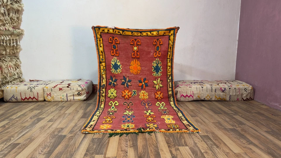 Moroccan Vintage Rug (3,6x 6,6 ft) Handmade Wool Berber Carpet - Image 2 of 4