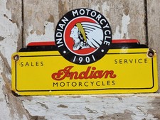 Vintage Indian Motorcycle Porcelain Sign Old Hendee Bikers Dealer Sale Service