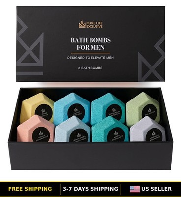 Large Diamond-Shaped Natural Bath Bombs for Men - 8 Relaxing Fizzies