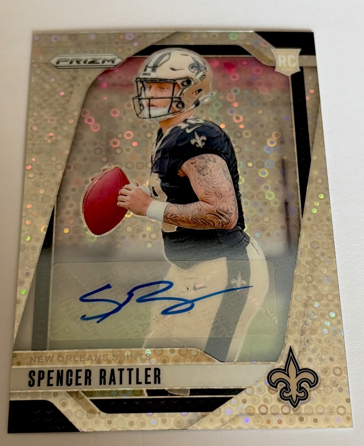 2024 PRIZM Spencer Rattler No Huddle Silver Disco Auto RC Rookie MINT Saints