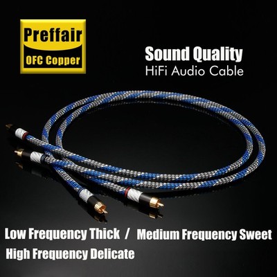 HiFi Purity OFC Copper 2RCA Audio Cable 24K Gold Plated Carbon Fiber RCA Plug