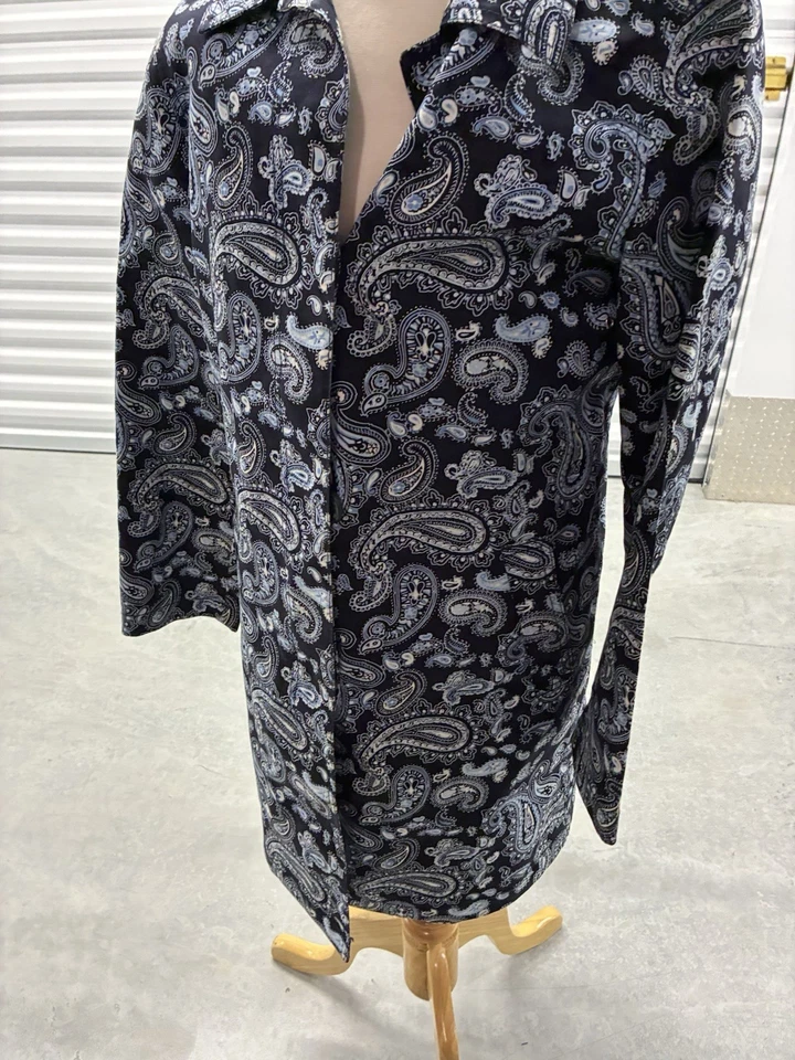Michael Kors Mujer Abrigo Talla S Floral Paisley Chaqueta Azul Marino Blanco Trench Precioso Foto 2 de 4