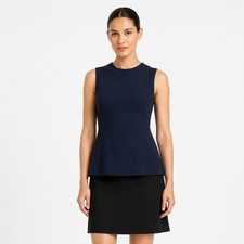 Oscar de la Renta Navy Black Wool Silk Peplum Shift Dress Size 8