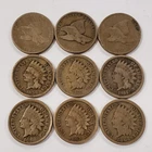 1857-1864 1c Indian Head Small Cent - Complete 9 Coin Copper-Nickel Set - U2894