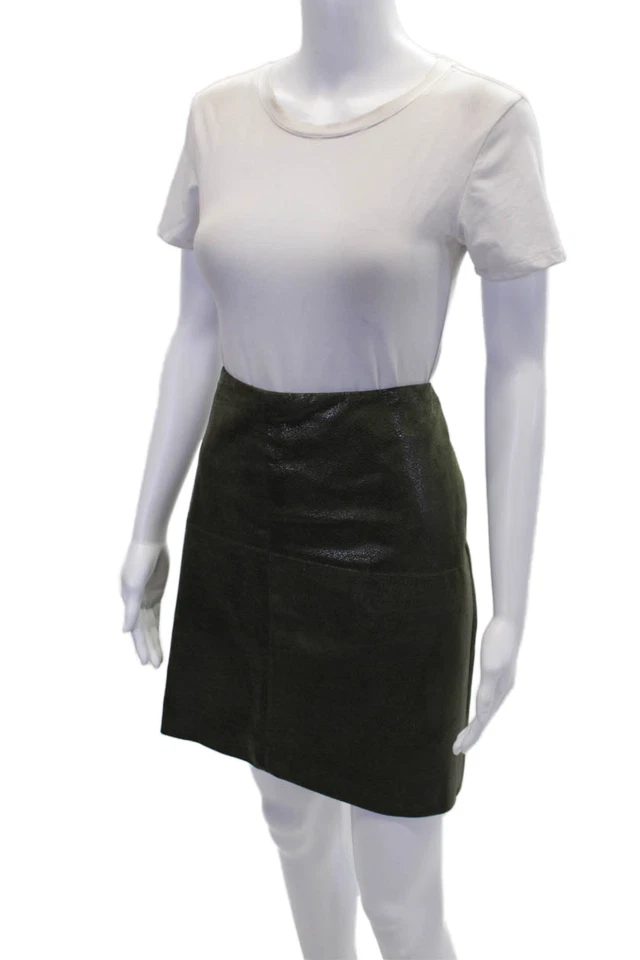 Donna Degnan 女式皮革印花内衬拉链迷你裙绿色 16 码 — 第 2/4 张图片