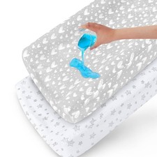 Waterproof Cotton Changing Pad Cover 2-Pack, Fits 32"x16", Grey  White  100...