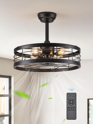 20 Inch Fandelier Caged Ceiling Fan with Light and Remote, Black | 6 Speed Adjus