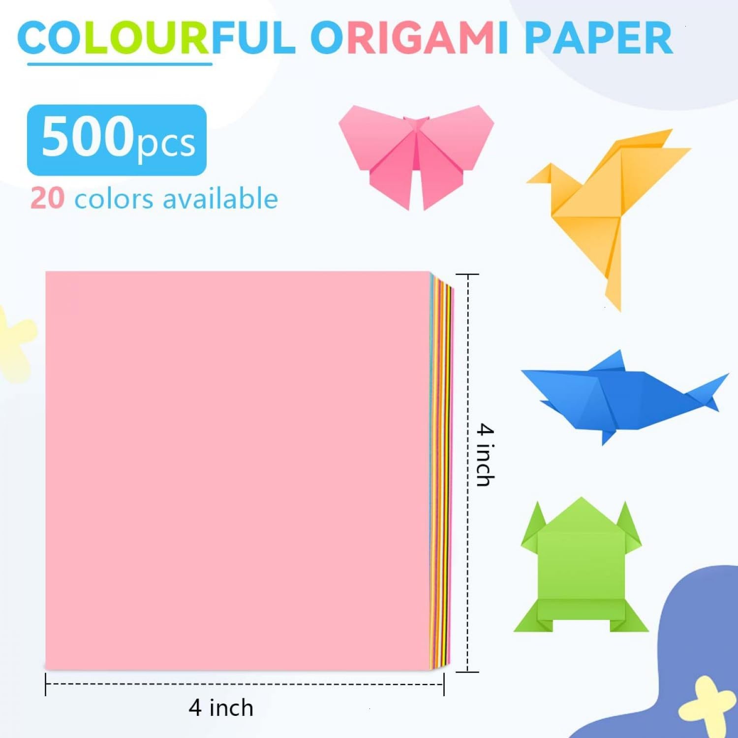 500 Sheets Origami Paper Kit for Easy Fold Paper Beginner, 20 Colors 4 Inch x...
