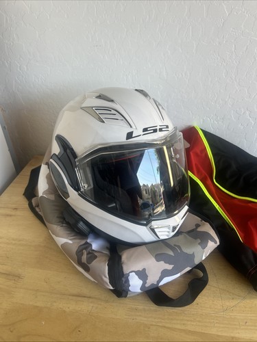 LS2 Valiant II Modular Motorcycle Helmet White M W Cardo Speaker W/Carry Bag