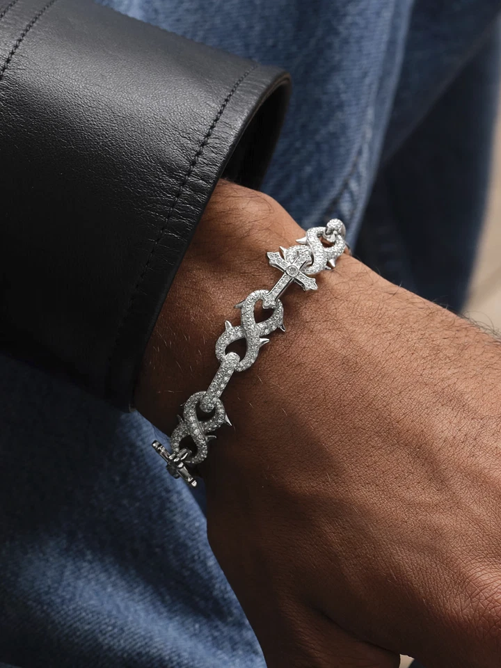 Men's 18K White Gold Over Christian Iconic & Infinity links Daz Diamond Bracelet - Image 2 of 4