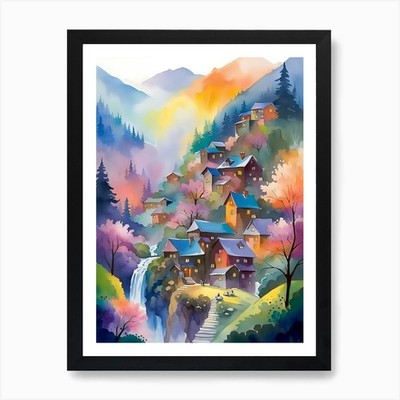 Asiatisches Dorf Kunstdruck Gerahmtes Wandbild Poster Leinwanddruck Bild