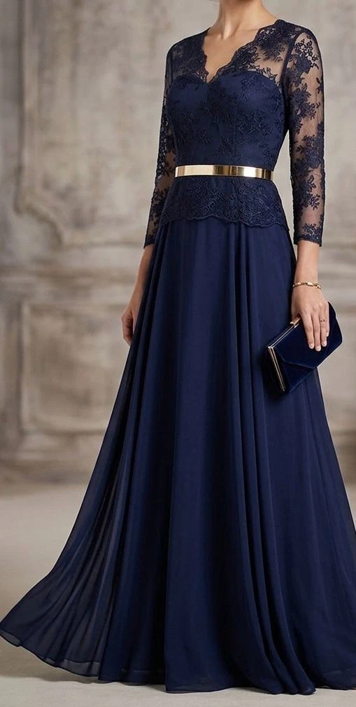 princess polly baby blue dress Blue Modest Lace Backless Long Sleeved Prom Dress main image 0