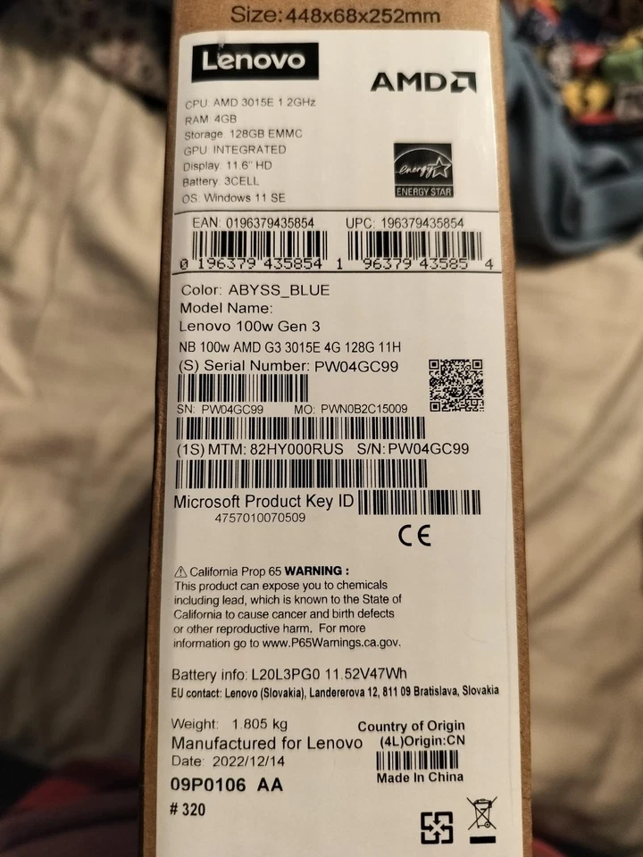 Lenovo 100w Gen 3 (11" AMD) Laptop Factory Sealed New in Box - Image 3 of 4