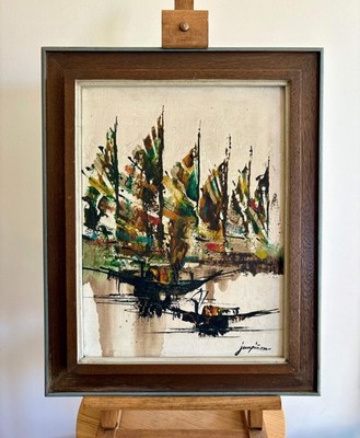 Vintage original painting on canvas, Perfecto Pinon, signed framed artwork, Mode