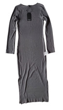 Brave Soul London Maxi Long Dress Plain Charcoal Medium (M) Long Sleeve Cotton