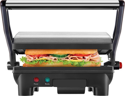 Electric Panini Press Grill, Compact 2-Slice Sandwich Maker, Non-Stick Coated Pl