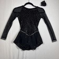 Jerry’s Black Velvet Diamonds Ice Figure Skating Dress Costume Set Youth 10/12