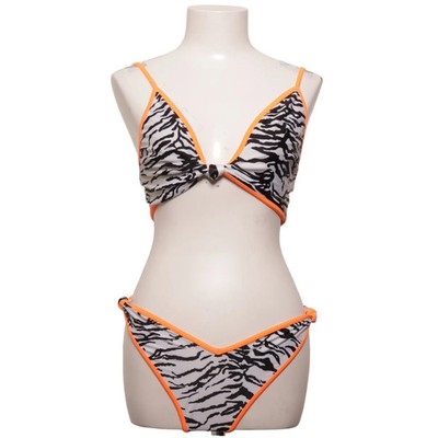 Bikini, Größe: L, Weiß/Schwarz/Orange, Zebra #bh9