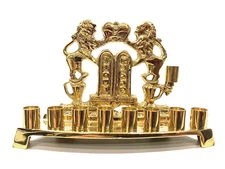 Brand New Vintage Solid Brass Lions Of Torah חֲנֻכָּה Hanukkah Menorah Judaism