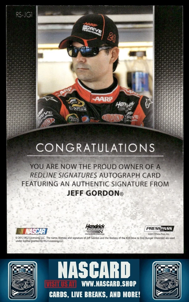 2012 Press Pass Redline Signatures Red #RS-JG1 Jeff Gordon #/50 - Image 2 of 2