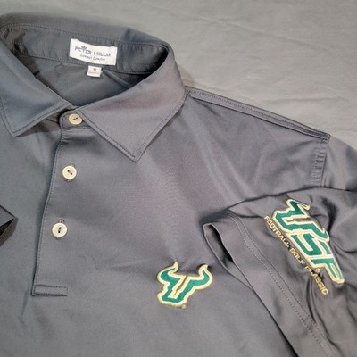 Peter Millar Polo Shirt Mens Medium Gray USF Bulls Football Golf Summer Comfort 