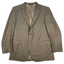 Jos. A. Bank Brown Windowpane Plaid 100 Wool Blazer Sport Coat Mens 42R