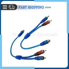 2x Blue RCA Y Splitter Audio Jack Cable Adapter 1 Female To 2 Male Connector