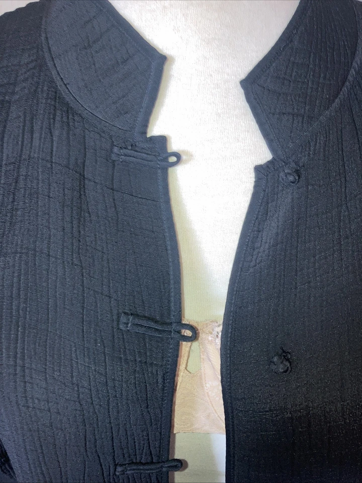 EILEEN FISHER NUEVO SIN ETIQUETAS XL Textura Mezcla de Seda Cuello Mandarina Lg Slv Negro Cena Jack Foto 2 de 4