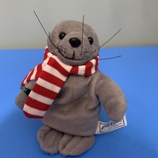 COCA-COLA SEAL w/ Red White Striped Scarf - Bean Bag Plush - 1997 w/ Tags Coke