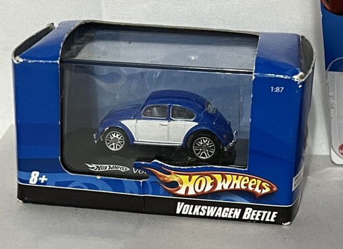 HOT WHEELS 2007 HO Scale In Box VW Volkswagen Beetle Blue White + La Fasta - Picture 2 of 6