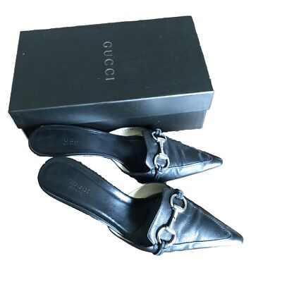 Gucci Pumps 39 Black Sabot Pointed Leather With Box Womens Shoes Genuine