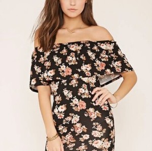 black and pink off the shoulder dress