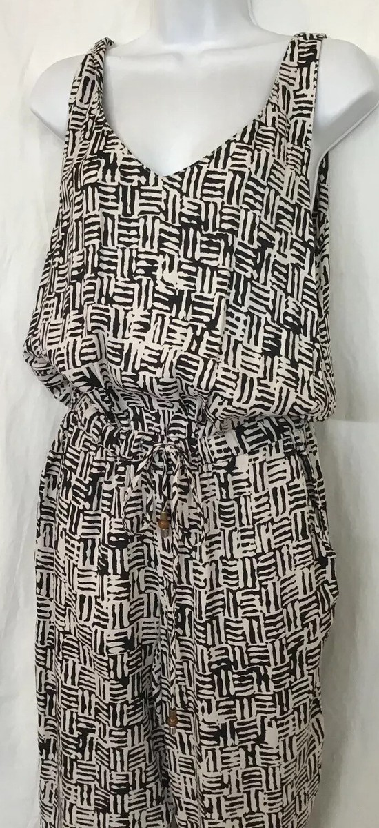 Ella Moss Jumpsuit Black And Bone Print Sleeveless Drawstring
