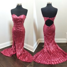Pink Sequin Prom Dress Size 6 Formal Gown Fitted Glittery Sweetheart Neckline