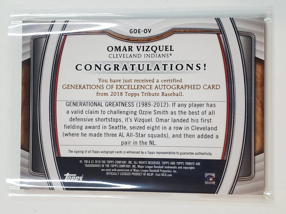 Omar Vizquel 2018 Topps Tribute Signatures Autograph 8/50 SP Cleveland Guardians - Image 4 of 4