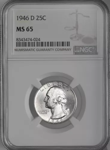 1946-D  25C WASHINGTON SILVER QUARTER  "DENVER MINT"  NGC MS65  #8343474-024