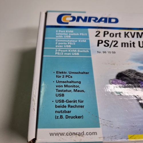 Conrad 2 port KVM Switch VGA PS/2 with USB - New NOS - RARE Vintage - Photo 7/8