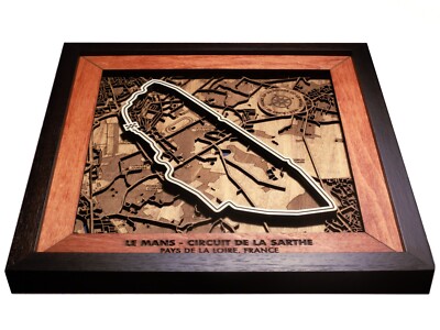 Le Mans Circuit de la Sarthe Formula 1 Grand Prix Race Track 3D Wood Map